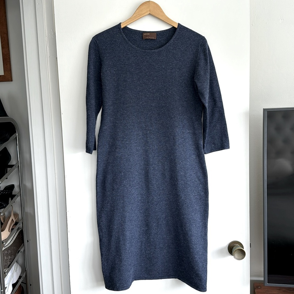 True Navy Blue Midi Knit Sweater Dress